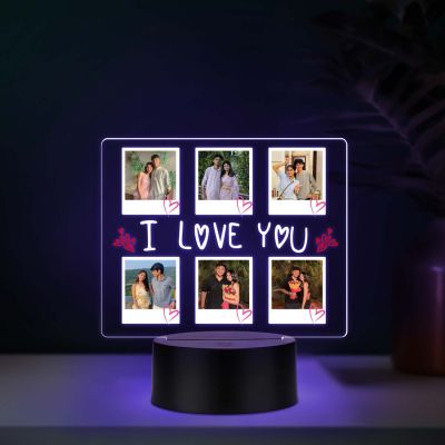 Personalized I Love You Collage Photo Frame Romantic Acrylic Desktop Lamp for Couples, Anniversary or Birthday Gift for Him & Her | Multicolored Light & USB Powered